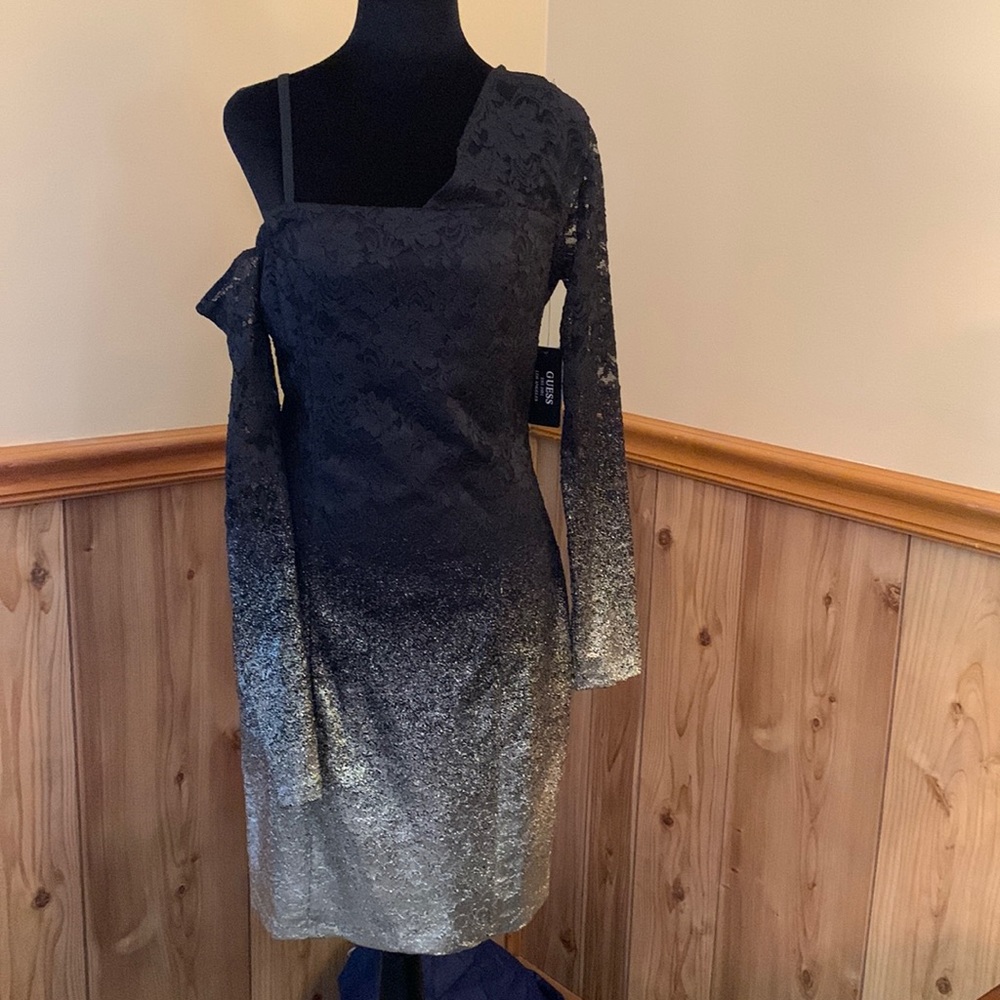 Guess Black and Silver one Shoulder Cocktail Dress